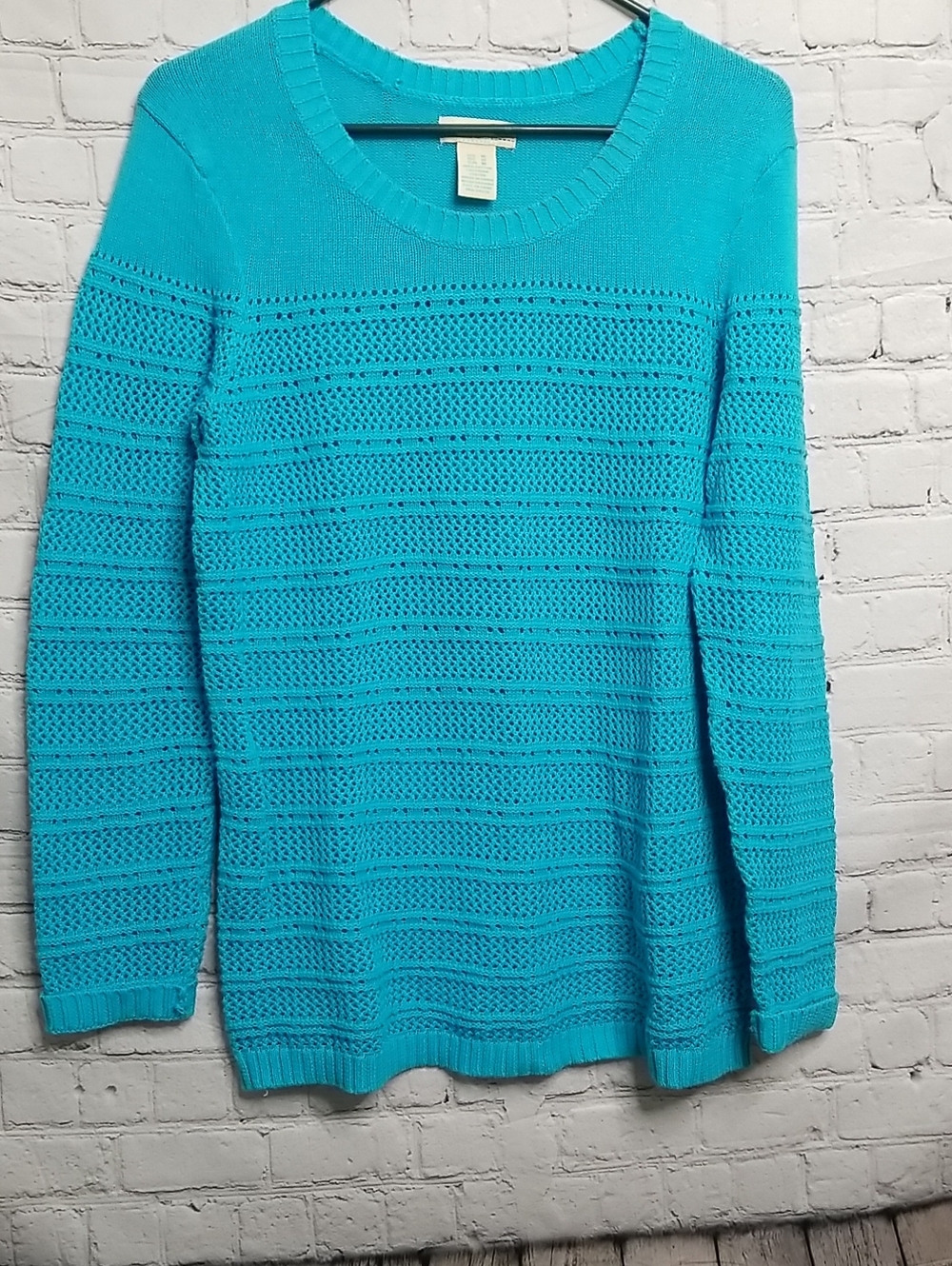 Caribbean Joe Womens Aqua/Turquoise pullover crew neck sweater size Medium EUC